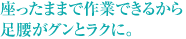 座ったままで作業できるから足腰がグンとラクに。